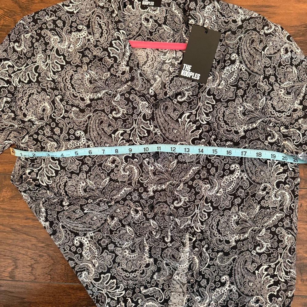 🆕The Kooples Paisley Button-Up Shirt in Viscose Black & White NWT Men’s size M - Picture 6 of 9